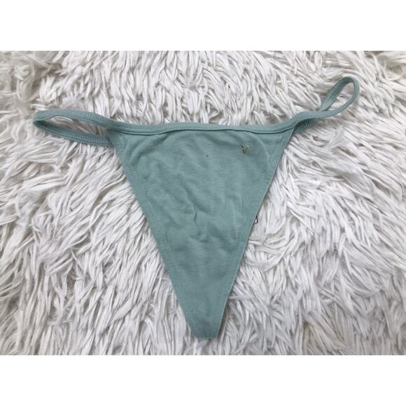Victoria's Secret Thong v-String Logo Soft Cotton Panties GREEN Print S - Picture 1 of 5
